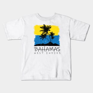 Bahamas National Colors with Palm Silhouette Kids T-Shirt
